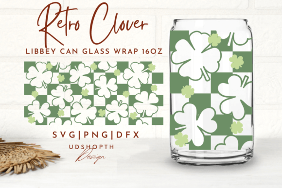St.Patricks Day Retro Clover Can Glass